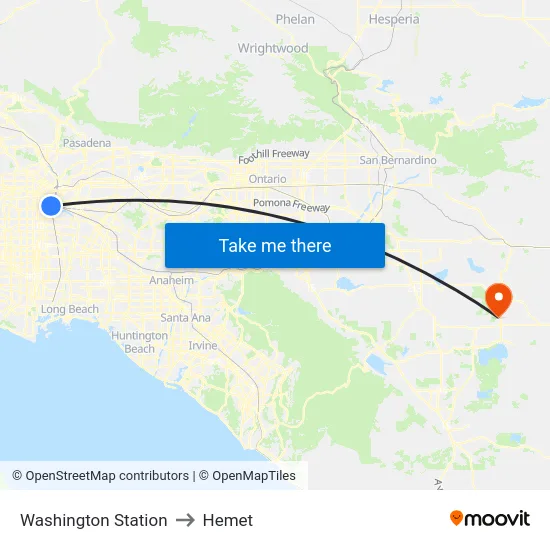 Washington Station to Hemet map