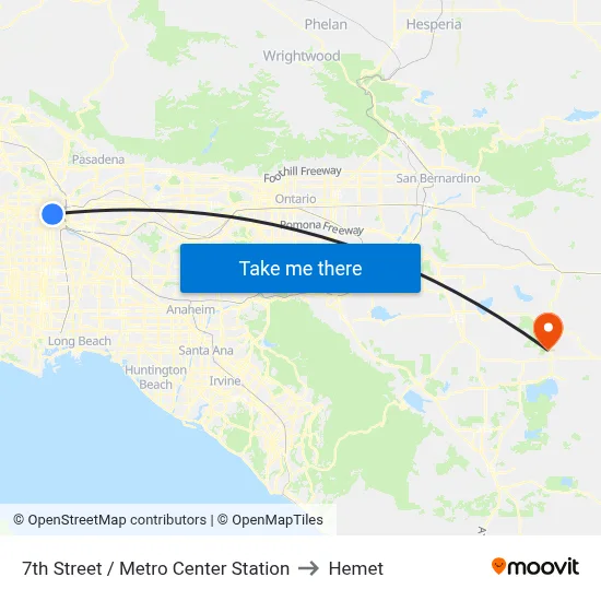 7th Street / Metro Center Station to Hemet map