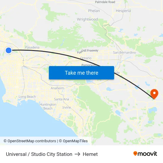 Universal / Studio City Station to Hemet map