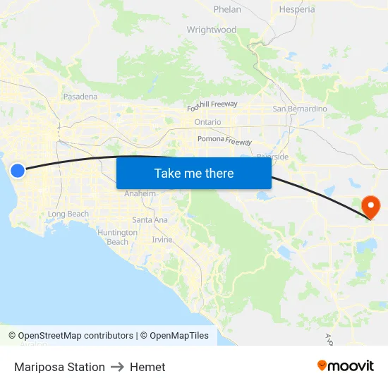 Mariposa Station to Hemet map