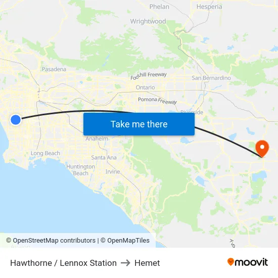 Hawthorne / Lennox Station to Hemet map