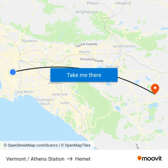 Vermont / Athens Station to Hemet map