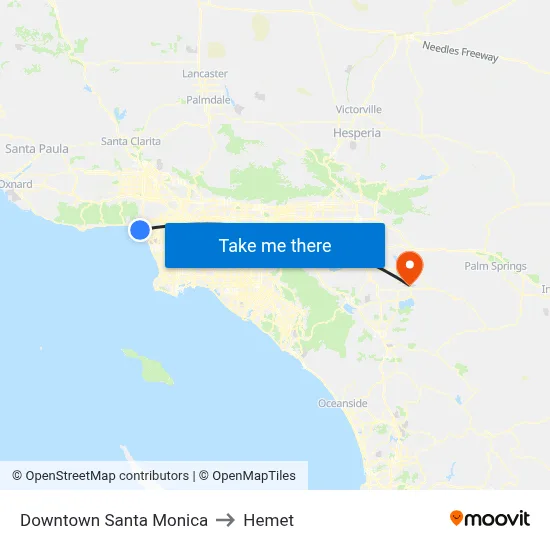 Downtown Santa Monica to Hemet map