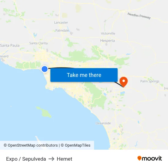 Expo / Sepulveda to Hemet map
