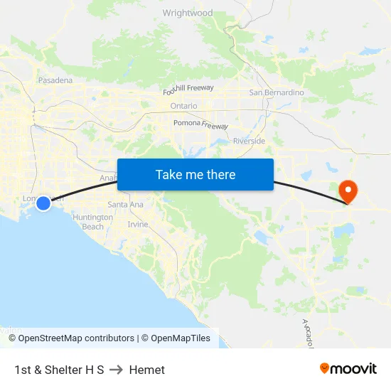 1st & Shelter H S to Hemet map