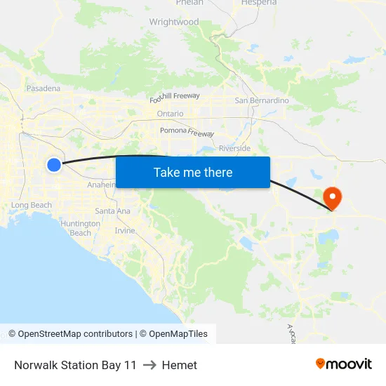 Norwalk Station Bay 11 to Hemet map