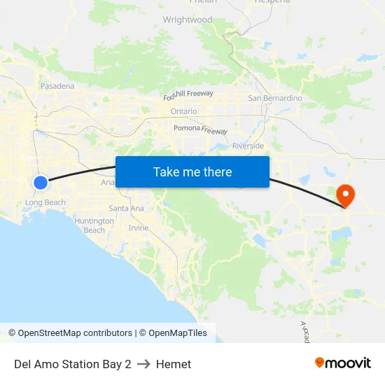 Del Amo Station Bay 2 to Hemet map