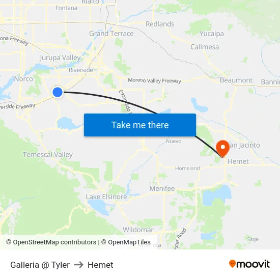 Galleria @ Tyler to Hemet map