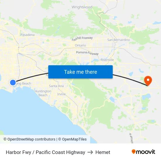 Harbor Fwy / Pacific Coast Highway to Hemet map