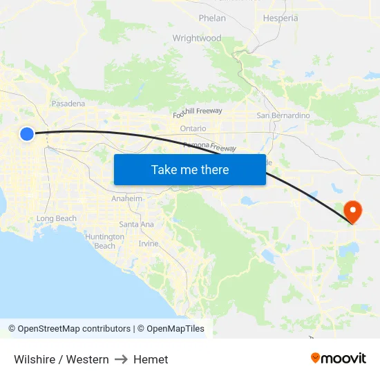 Wilshire / Western to Hemet map