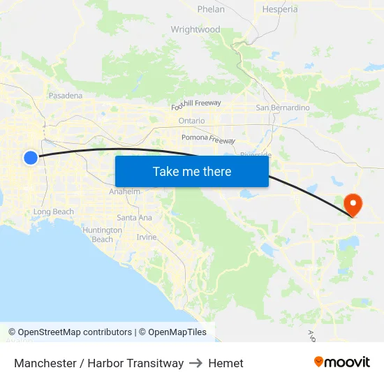 Manchester / Harbor Transitway to Hemet map