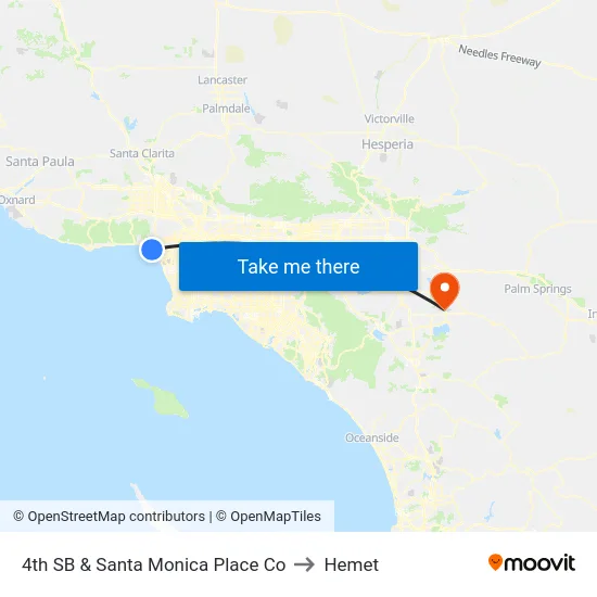 4th SB & Santa Monica Place Co to Hemet map