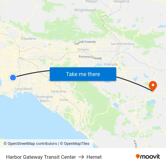 Harbor Gateway Transit Center to Hemet map