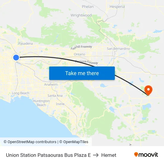 Union Station Patsaouras Bus Plaza E to Hemet map