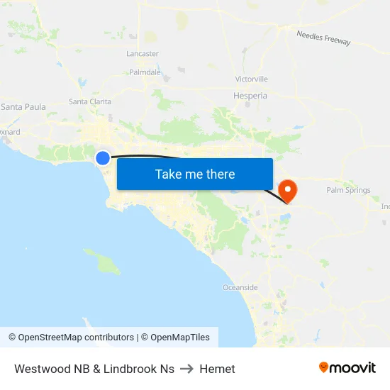 Westwood NB & Lindbrook Ns to Hemet map