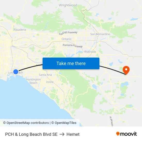 PCH & Long Beach Blvd SE to Hemet map