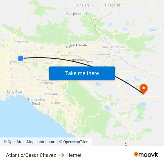 Atlantic/Cesar Chavez to Hemet map