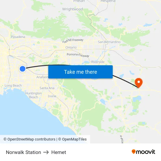 Norwalk Station to Hemet map