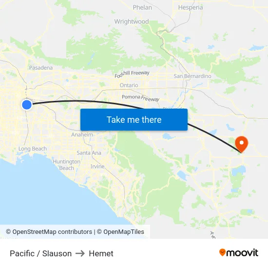 Pacific / Slauson to Hemet map