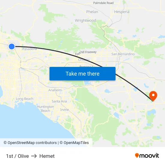 1st / Olive to Hemet map