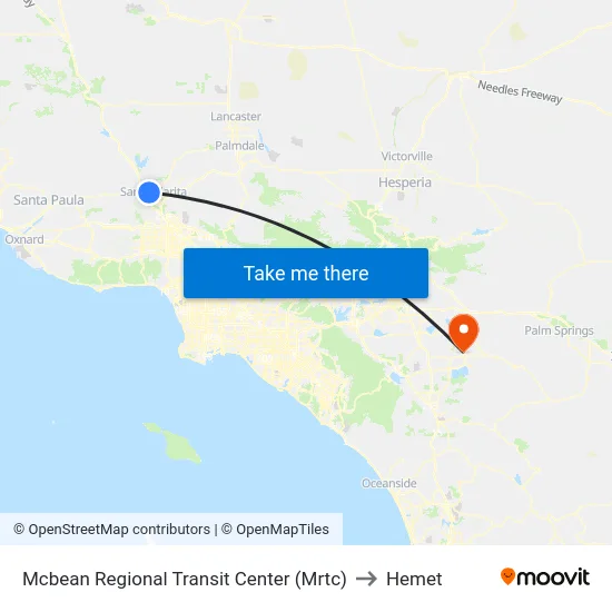 Mcbean Regional Transit Center (Mrtc) to Hemet map
