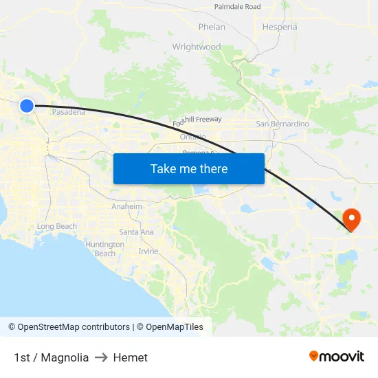 1st / Magnolia to Hemet map