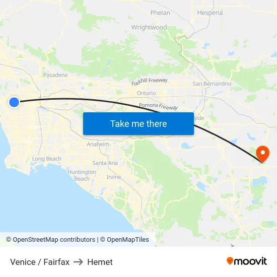 Venice / Fairfax to Hemet map