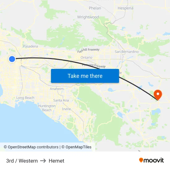3rd / Western to Hemet map