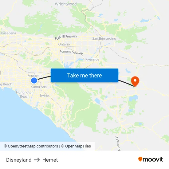 Disneyland to Hemet map