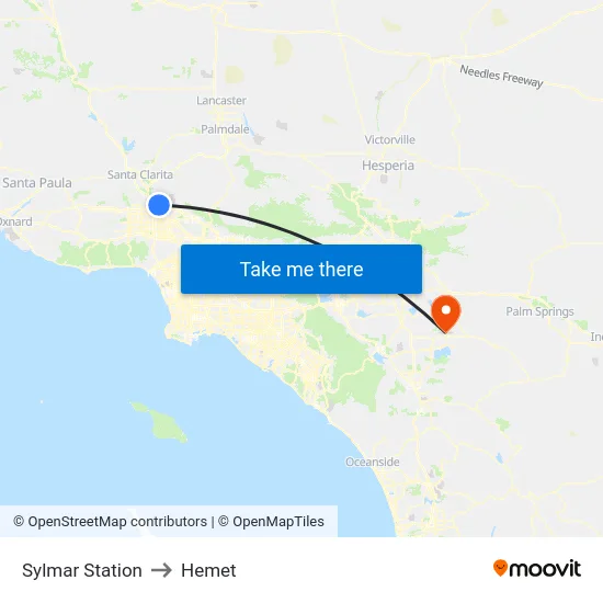 Sylmar Station to Hemet map