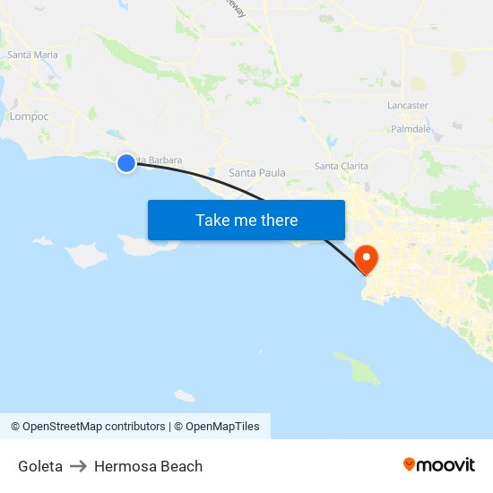 Goleta to Hermosa Beach map