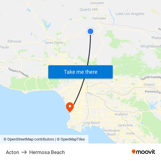 Acton to Hermosa Beach map