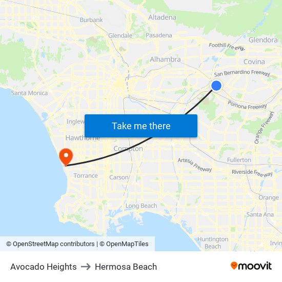 Avocado Heights to Hermosa Beach map