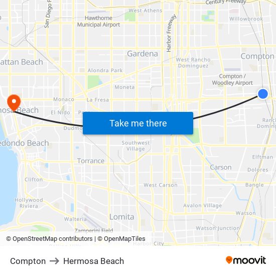 Compton to Hermosa Beach map