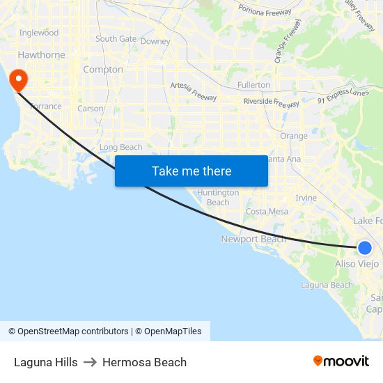 Laguna Hills to Hermosa Beach map