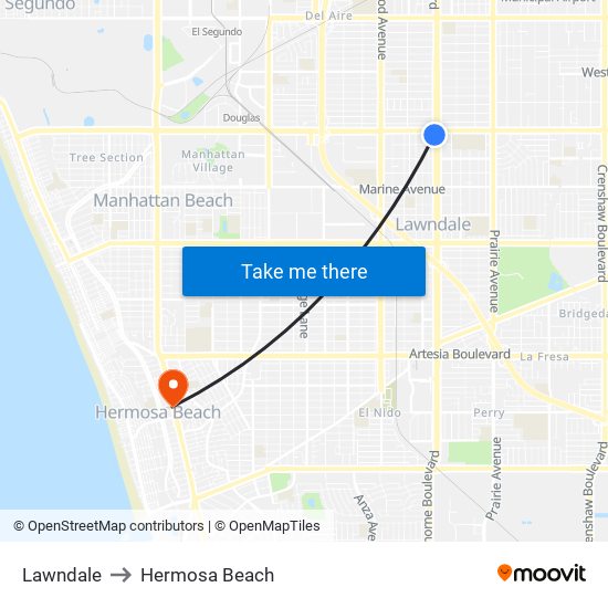 Lawndale to Hermosa Beach map