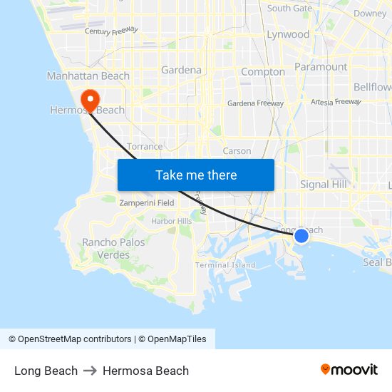 Long Beach to Hermosa Beach map