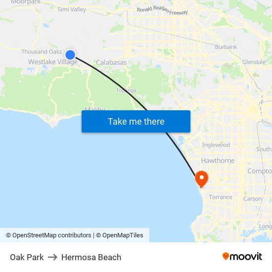 Oak Park to Hermosa Beach map