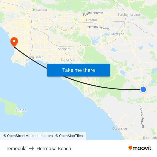 Temecula to Hermosa Beach map