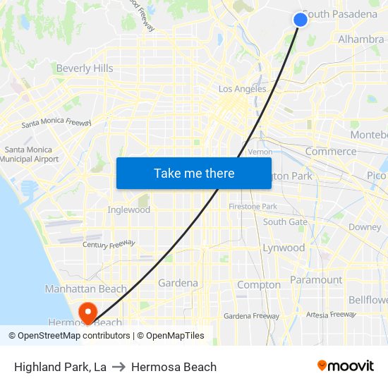 Highland Park, La to Hermosa Beach map