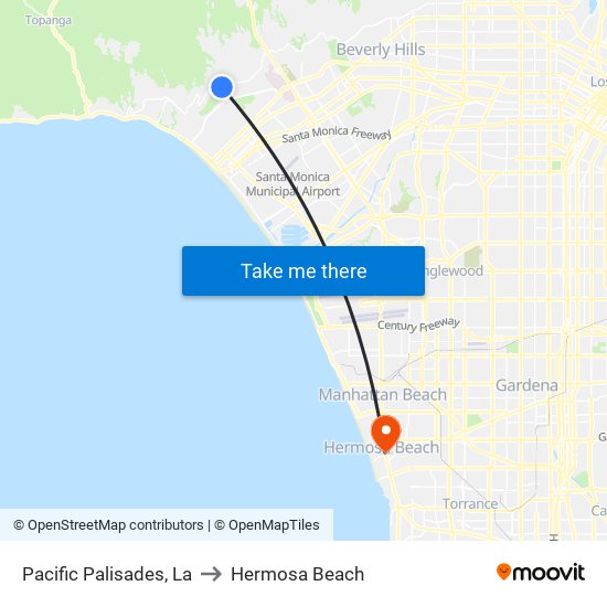 Pacific Palisades, La to Hermosa Beach map