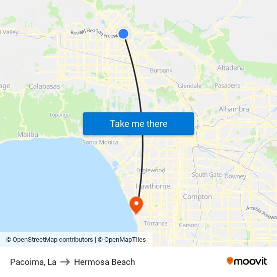 Pacoima, La to Hermosa Beach map