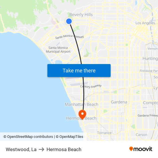 Westwood, La to Hermosa Beach map