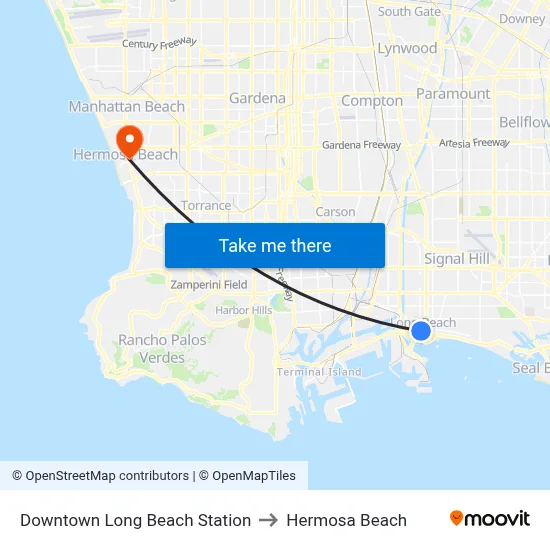 Downtown Long Beach Station to Hermosa Beach map