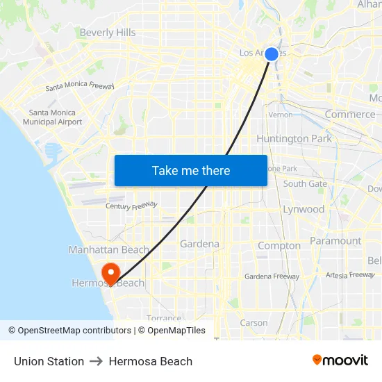 Union Station to Hermosa Beach map