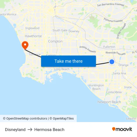 Disneyland to Hermosa Beach map