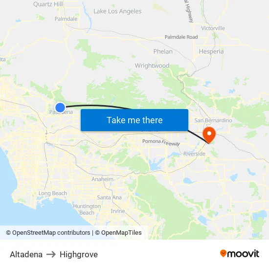 Altadena to Highgrove map