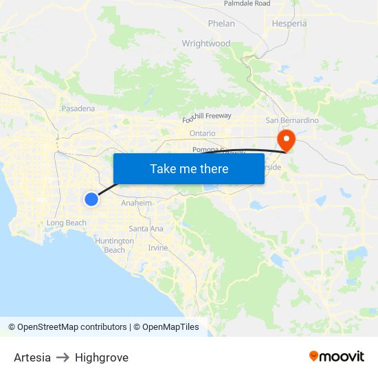 Artesia to Highgrove map