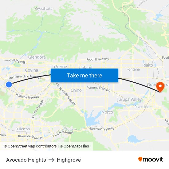 Avocado Heights to Highgrove map