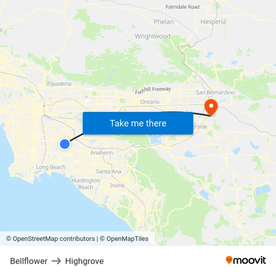 Bellflower to Highgrove map